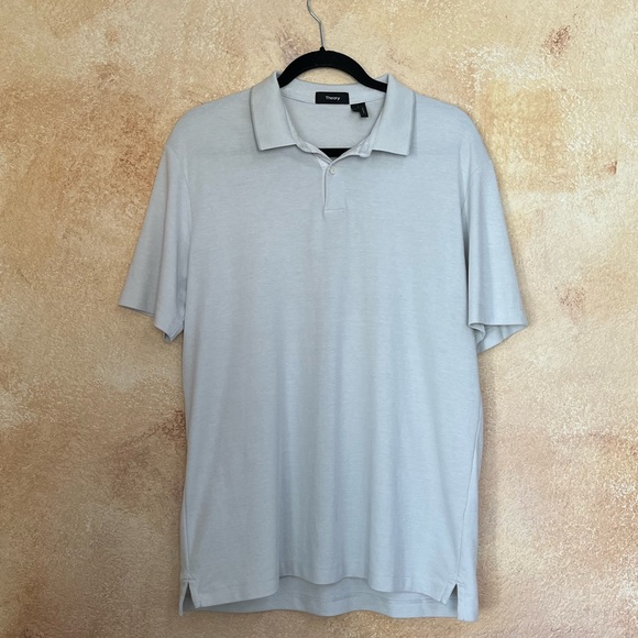 Theory Men’s Short Sleeve Polo Shirt Off White Tan Men’s L - Picture 3 of 4